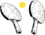 Illustratie van 2 pingpongraketten en een pingpongbal